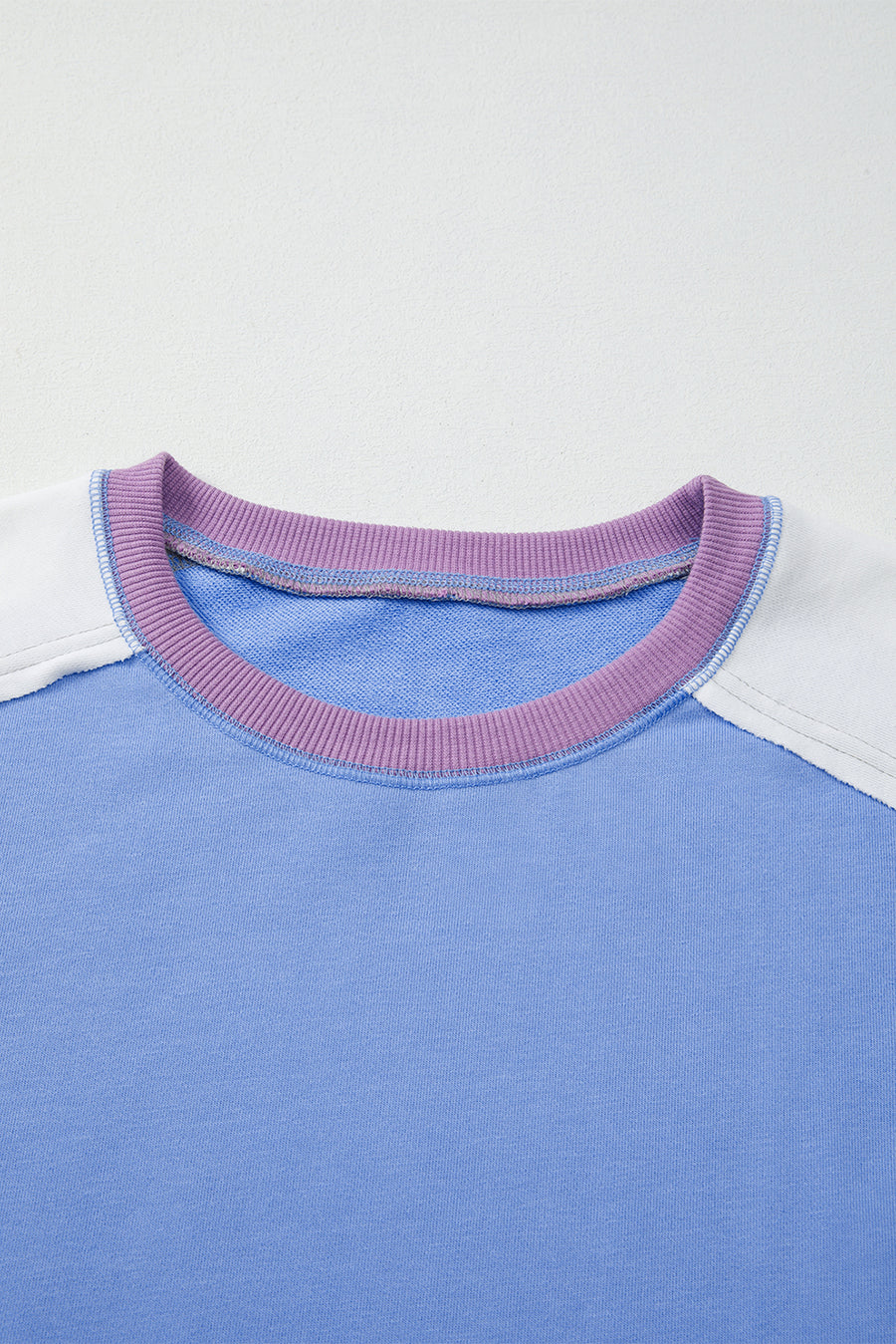 Blue Multi Color Block Patchwork Crew Neck Pullover Sweatshirt