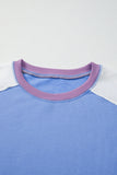 Blue Multi Color Block Patchwork Crew Neck Pullover Sweatshirt