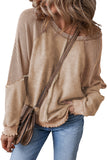 Waffle Knit Patchwork Raglan Sleeve Sweatshirt- 3 Colors