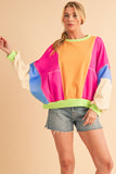 Color Block Patchwork Drop Shoulder Sweatshirt with Pockets- 2 Colors