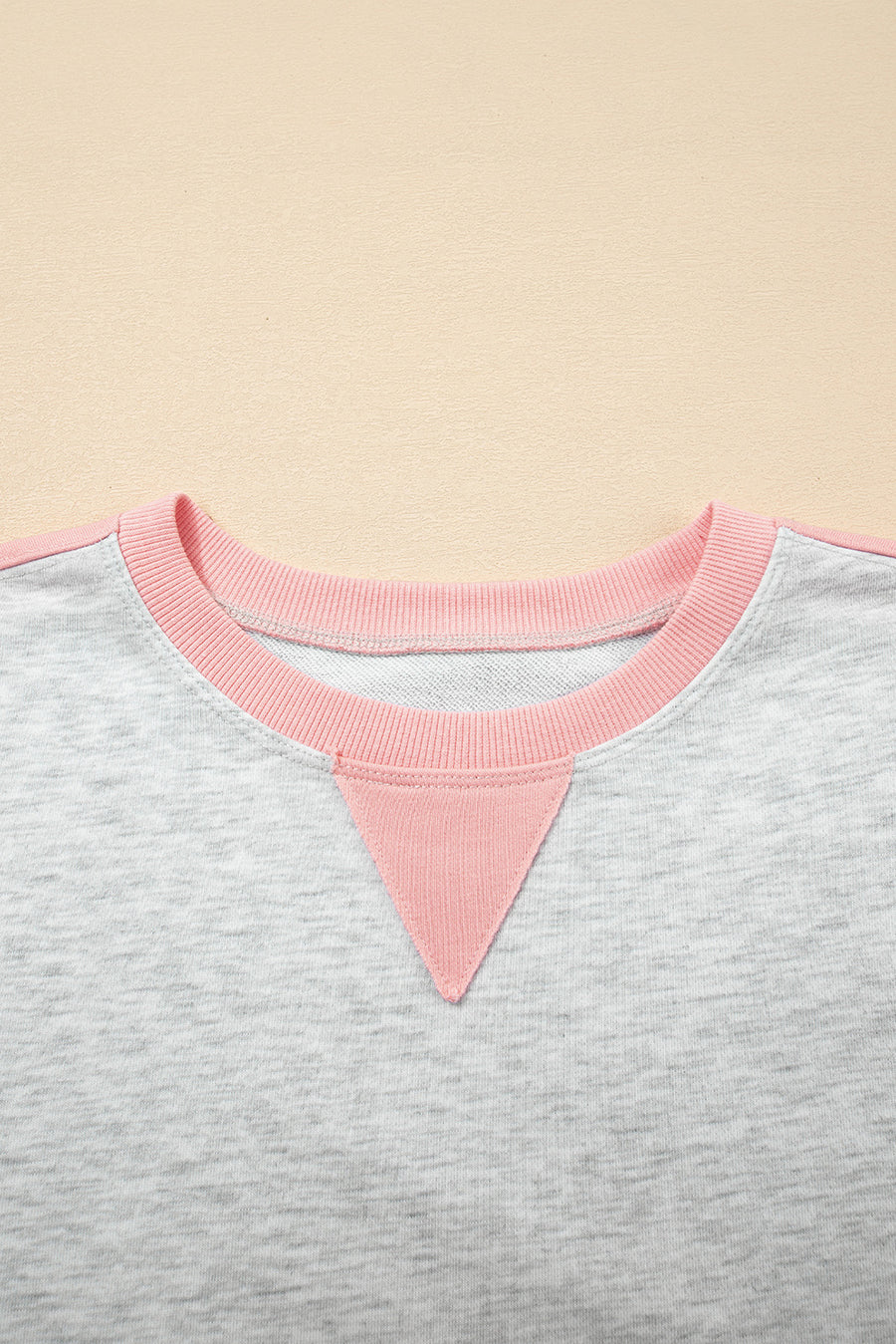 Light Grey & Pink Color Block Raw Hem Pullover Sweatshirt and Shorts Set
