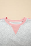 Light Grey & Pink Color Block Raw Hem Pullover Sweatshirt and Shorts Set