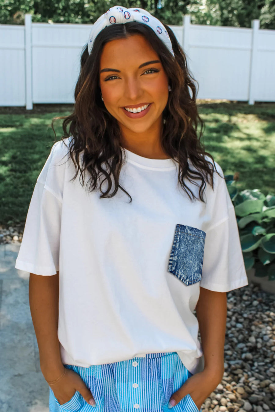 Printed Denim Chest Pocket Graphic T-Shirt- 2 Colors