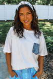 Printed Denim Chest Pocket Graphic T-Shirt- 2 Colors