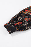 Black Floral Collared Button-Up Lantern Sleeve Blouse