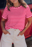 Striped Scalloped Trim Crew Neck Short Sleeve T-Shirt- 5 Colors