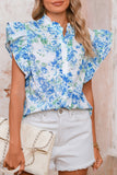 Floral Ruffle Sleeve Frilly Button-Up Blouse- 2 Colors