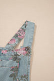 Floral Print Pleated High-Waist Wide Leg Denim Overalls- 3 Colors