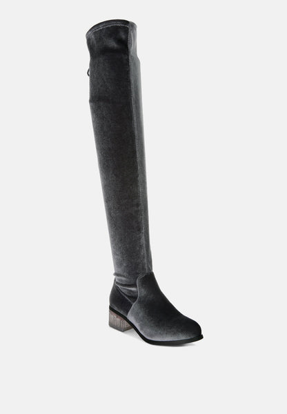 Rumple Velvet Over the Knee Clear Heel Boots- 4 Colors