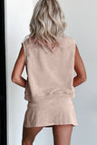 Yellow Cream Solid Color Washed Sleeveless Top Split Skort Cotton 2pcs Outfit