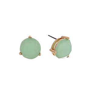 Gold Tone Round Stone Post Earrings- Mint Green