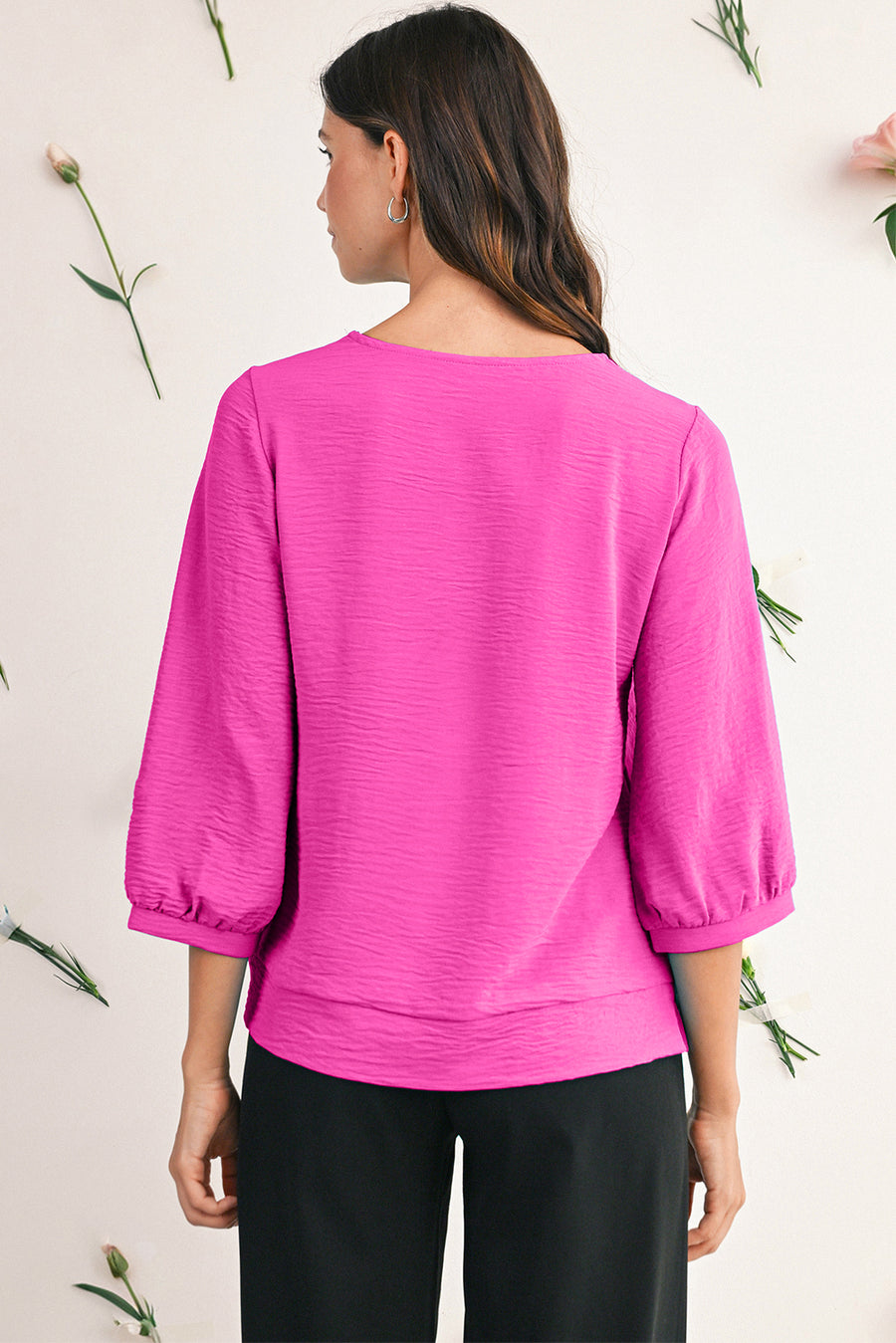 Frill V-Neck Lantern Sleeve Crinkled Blouse- 3 Colors