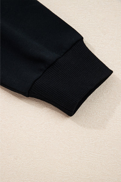 Navy Blue Preppy Striped Sleeve Loose Sweatshirt