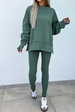 Oversized Split Hem Sweatshirt & Ribbed Leggings Set- 3 Colors
