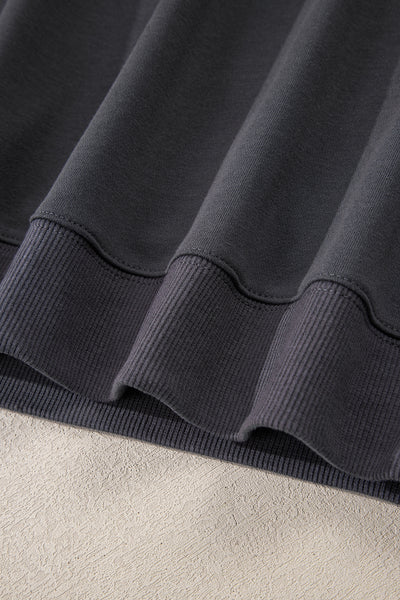 Navy Blue Preppy Striped Sleeve Loose Sweatshirt