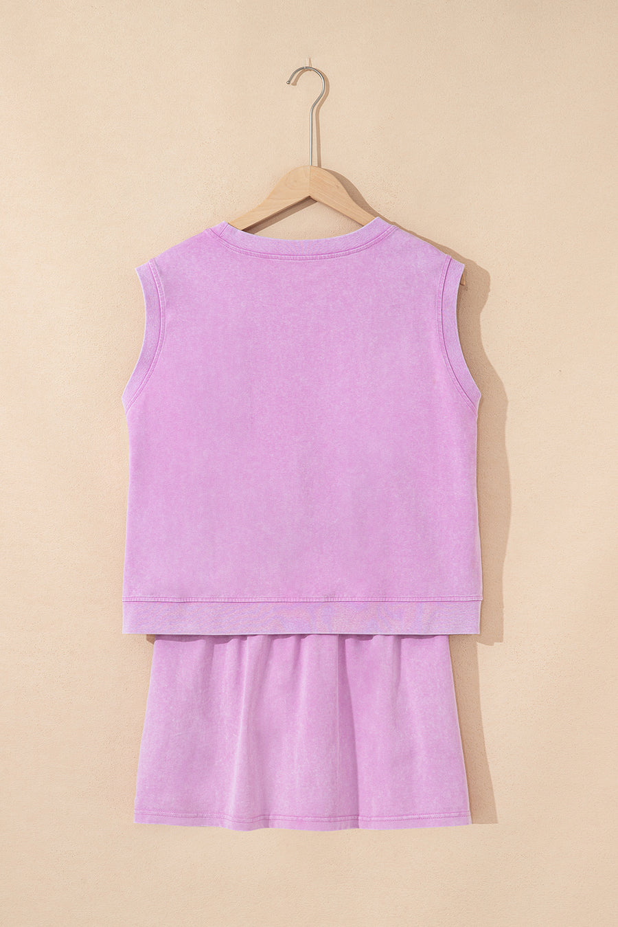 Yellow Cream Solid Color Washed Sleeveless Top Split Skort Cotton 2pcs Outfit