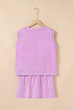 Yellow Cream Solid Color Washed Sleeveless Top Split Skort Cotton 2pcs Outfit