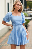 Valerian Square Neck Ruched Puff Sleeve Romper