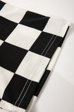 Black Checkered Print V Neck Pocketed Pajama Set