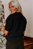 Plaid Lace-Up Puff Short Sleeve Sweater- 2 Colors