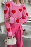 Striped Heart Pattern Drop Shoulder Mock Neck Knit Sweater- 2 Colors