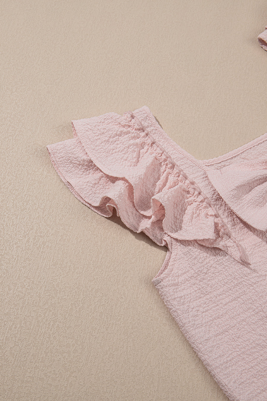 Textured Bow Frilled Ruffle Sleeve Blouse- Light Pink