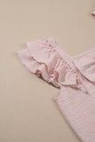 Textured Bow Frilled Ruffle Sleeve Blouse- Light Pink