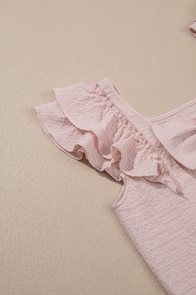 Pink Gossamer Textured Bow Frilled Ruffle Sleeve Blouse