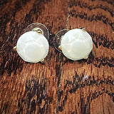 Gold Tone Round Stone Post Earrings- White