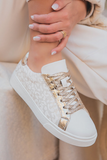 White & Gold Leopard Print Sneakers