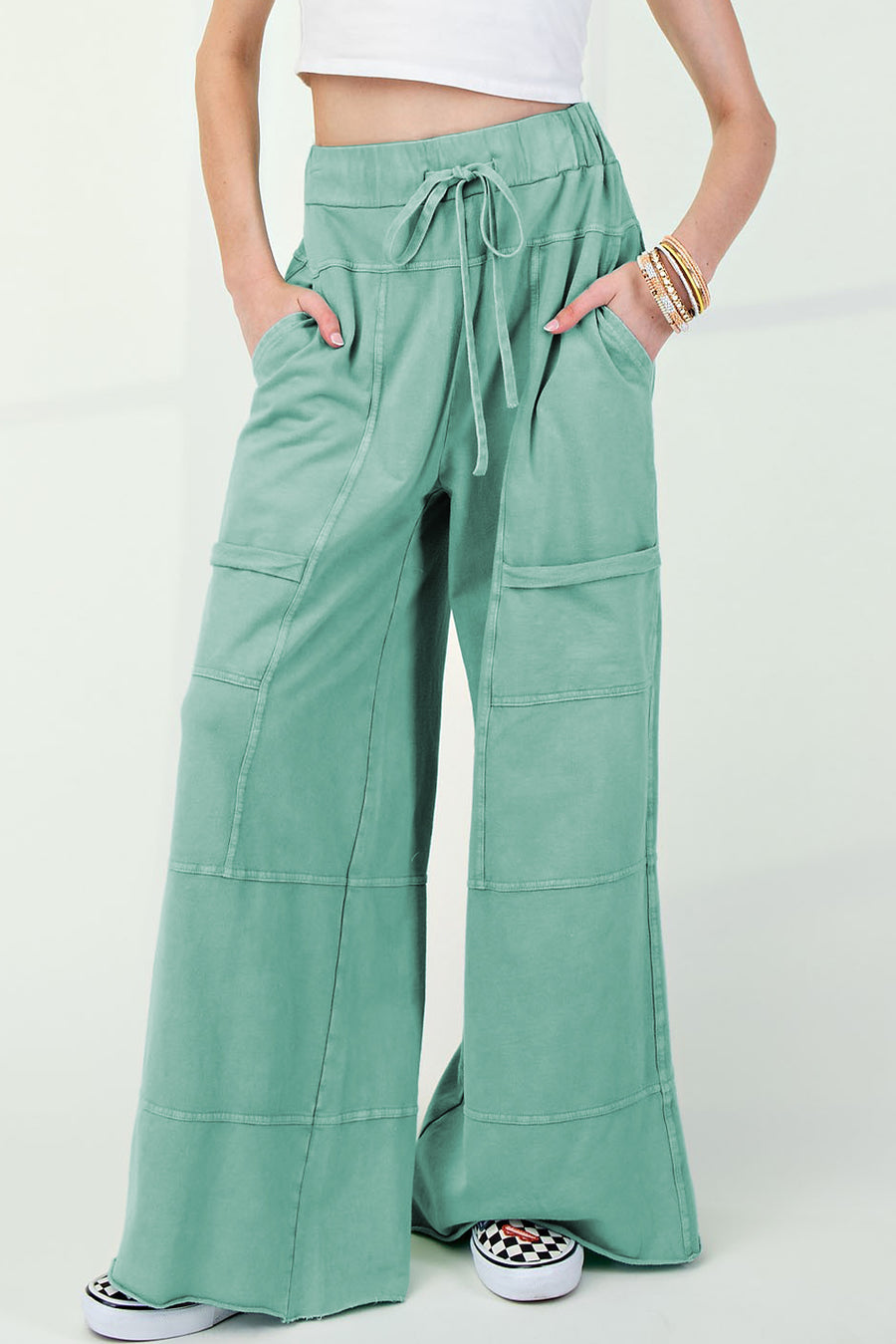 Mineral Wash Exposed Seam Wide Leg Cargo Pants- 3 Colors