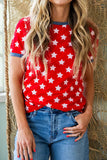 Red and White Star Print Contrast Trim T-Shirt