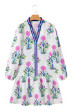 Floral Ruffle Hem Contrast Trim Neckline Mini Dress- 2 Colors