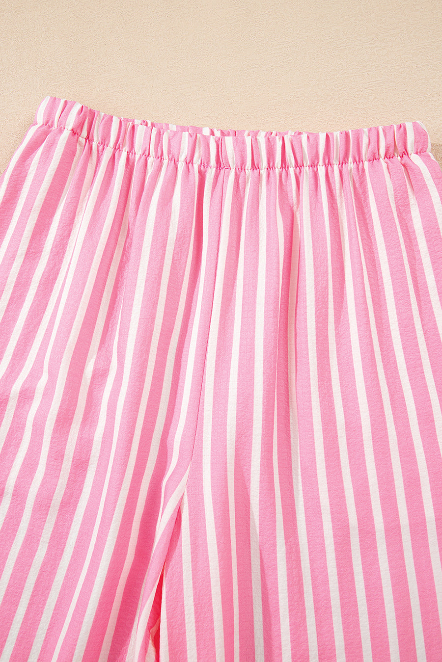 Pink Striped Bow Decor Peter Pan Collar Button-Up Top and Pants Pajama Set