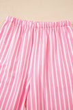 Pink Striped Bow Decor Peter Pan Collar Button-Up Top and Pants Pajama Set