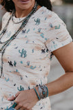 Beige Cactus Cowboy Crew Neck Short Sleeve Graphic T-Shirt