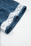 Plus Size Slate Blue V-Neck Swiss Dot Lace Detail Flared Midi Dress with Pockets