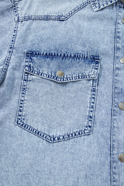 Beau Blue Chest Pocket Raw Hem Denim Loose Shirt Dress