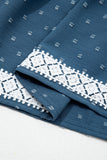 Plus Size Slate Blue V-Neck Swiss Dot Lace Detail Flared Midi Dress with Pockets