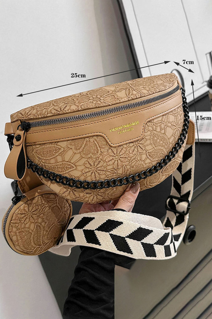 Floral & Geometric Strap PU Crossbody Bag With Coin Purse