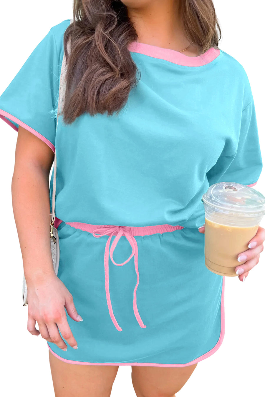 Plus Size Contrast Trim T-Shirt and Skort Two Piece Set- 3 Colors