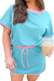Plus Size Contrast Trim T-Shirt and Skort Two Piece Set- 3 Colors