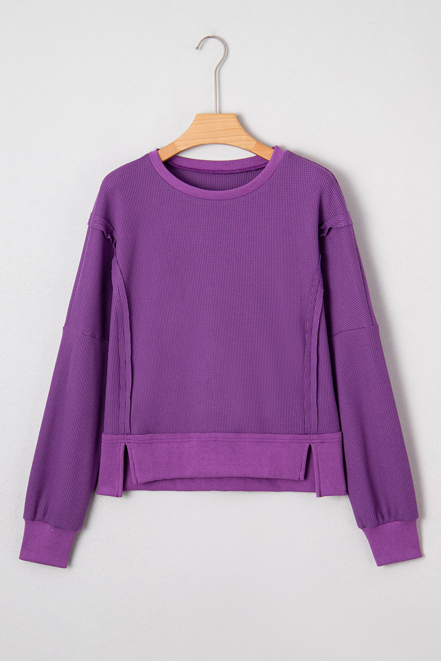 Thermal Knit Drop Shoulder Split Hem Sweatshirt- 2 Colors
