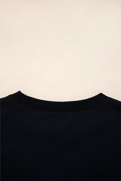 Navy Blue Preppy Striped Sleeve Loose Sweatshirt