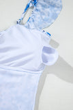 Blue Multi Floral Ruffled Strap Lace-Up Keyhole One-Piece Swimsuit B