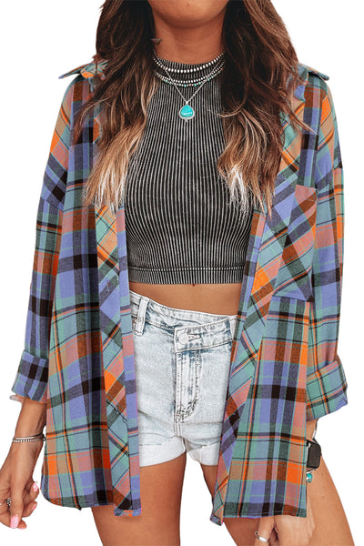 Red Plaid Print Drop Sleeve Loose Shirt Shacket