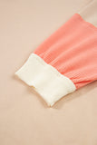 Beige Multi Waffle Knit Patchwork Color Block Pullover Sweatshirt