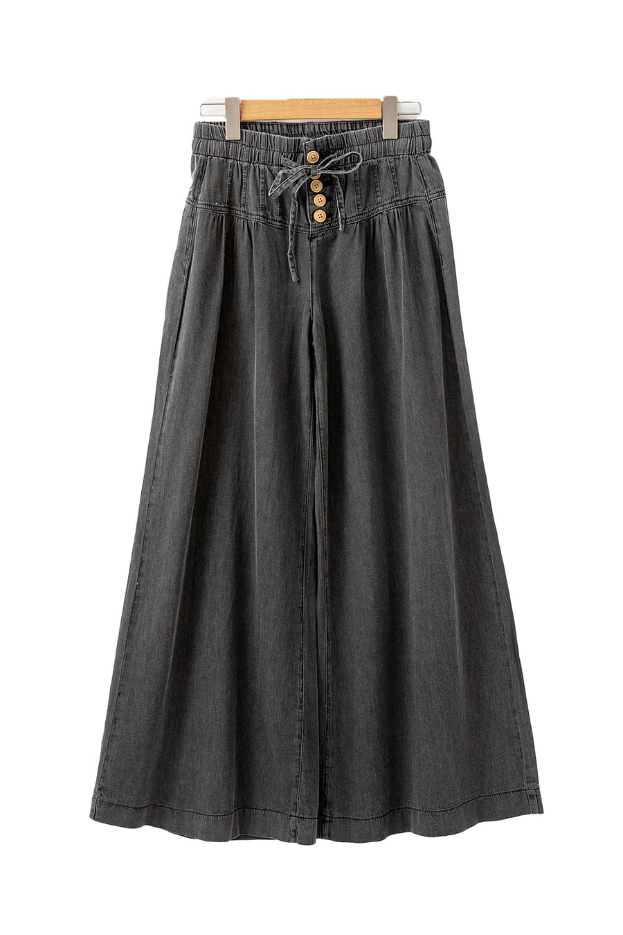 Mineral Wash Button-Up High-Waist Wide Leg Jeans