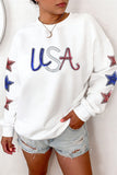 White Sequin USA Star Patch Sleeves Relaxed Fit Sweatshirt