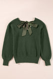 Lantern Sleeve V-Neck Bow Back Sweater- 4 Colors
